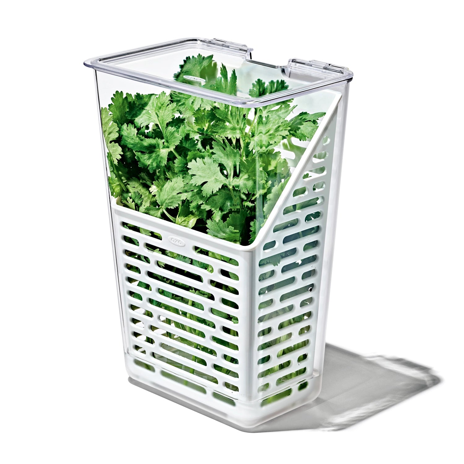 Praktische OXO Good Grips Frischhaltebox für Kräuter, 15.24x11.4x28.7cm, sorgt für längere Frische durch optimierte Luftzirkulation und Feuchtigkeitskontrolle.