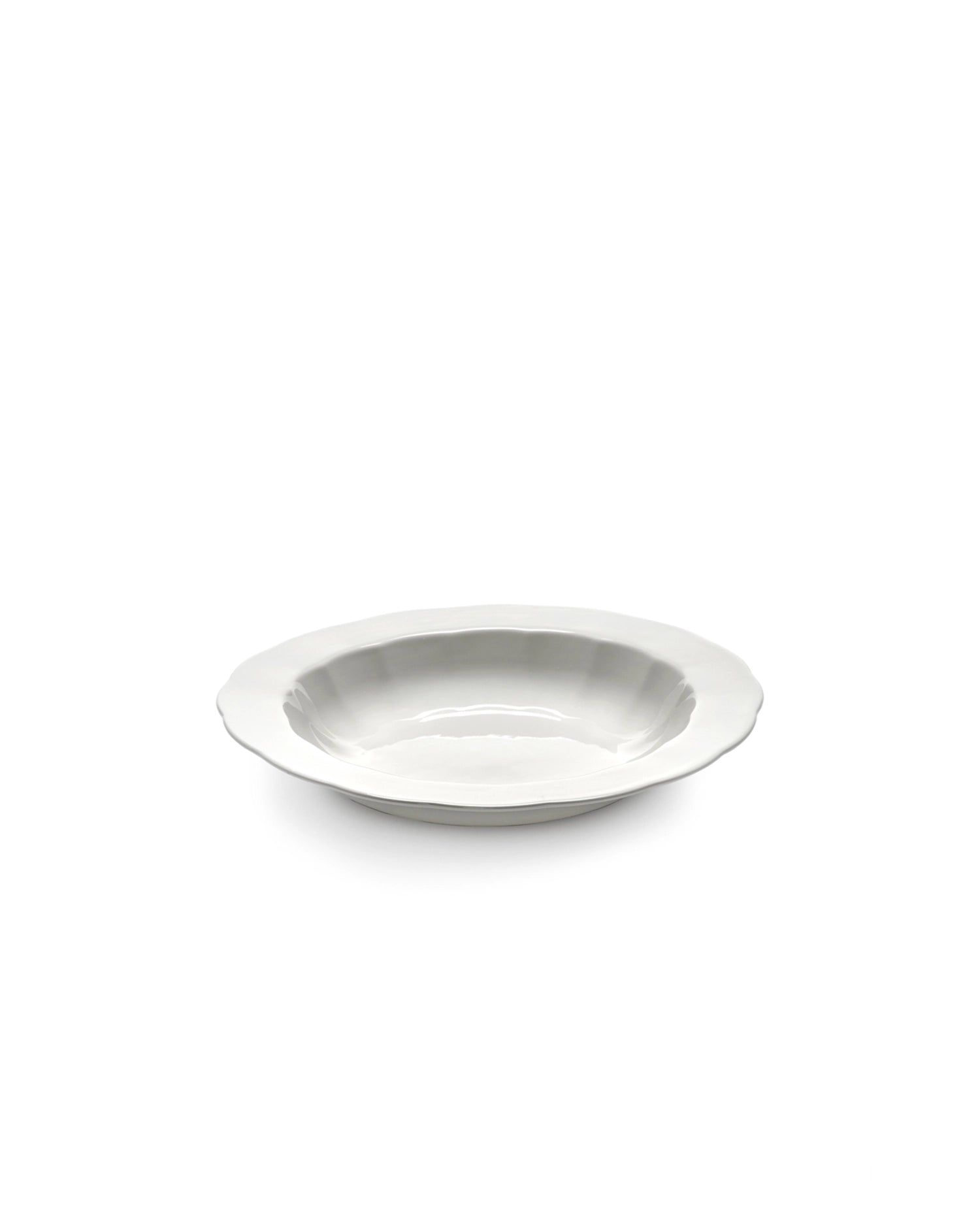Eleganter, tiefen Silhouette Teller aus hochwertigem weißen Porzellan, ideal für stilvolle Tischdekoration und vielseitige Serviermöglichkeiten.