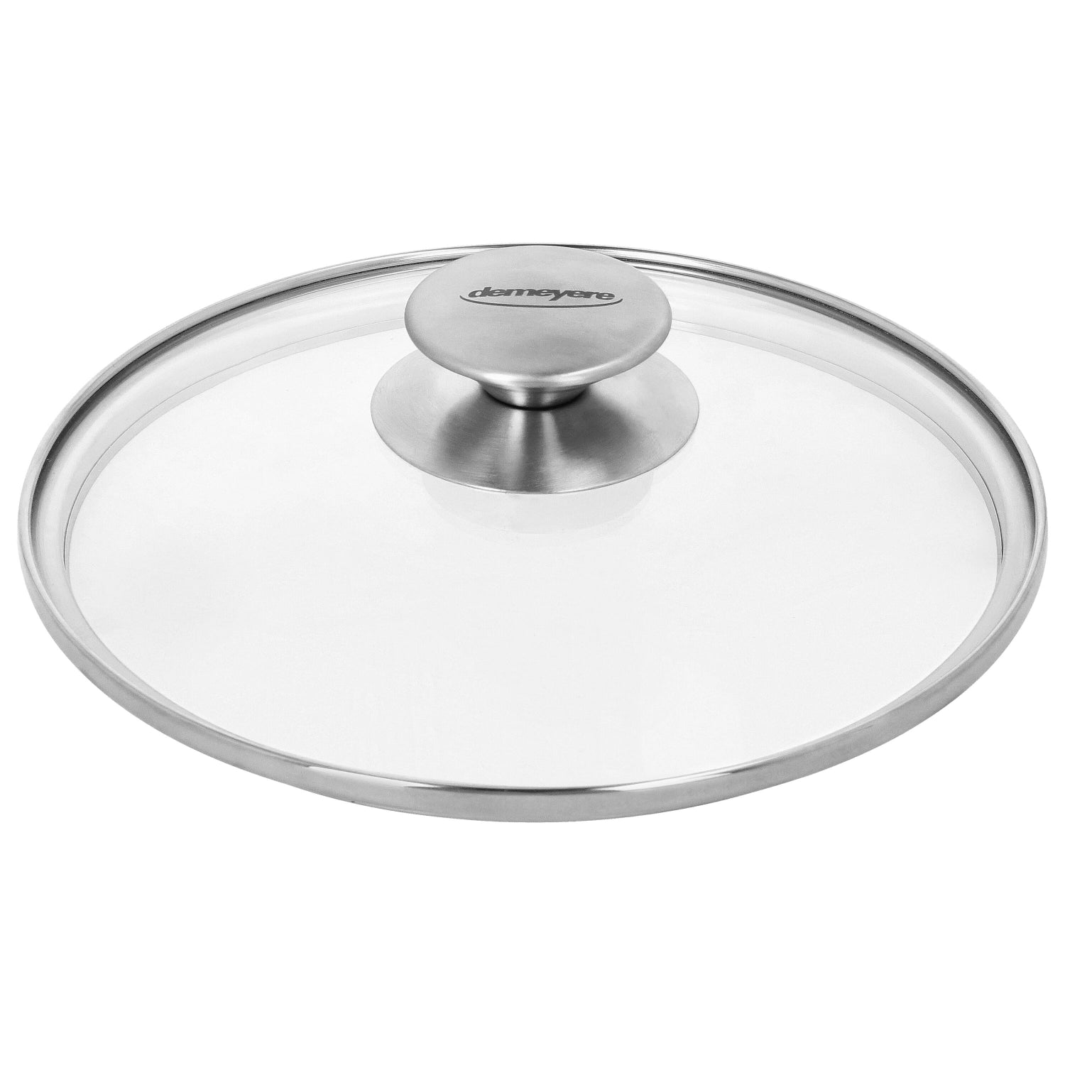 Elegante Demeyere Gourmetpfanne mit transparentem Glasdeckel, ideal für vielseitige Kochtechniken und ansprechende Präsentation.