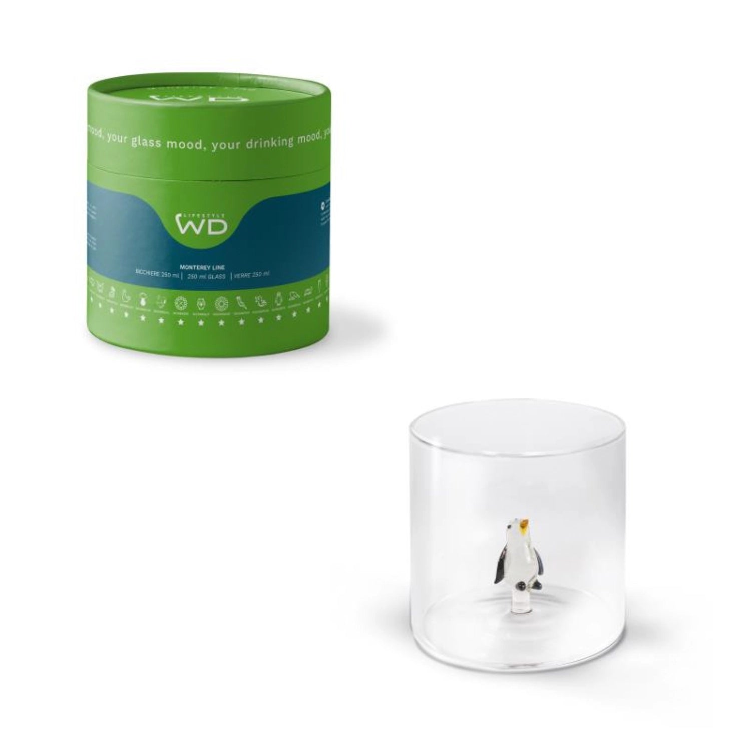 Borosilikatglas mit Pinguin-Motiv, 250ml, ideal für Getränke, stilvolles und funktionales Trinkglas von Easy Life.