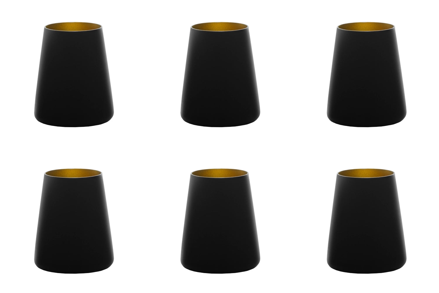 Elegantes 6-teiliges Set von Stölzle: Power Becher in Schwarz und Gold, 380ml, ideal für festliche Anlässe und stilvolle Tischdekoration.