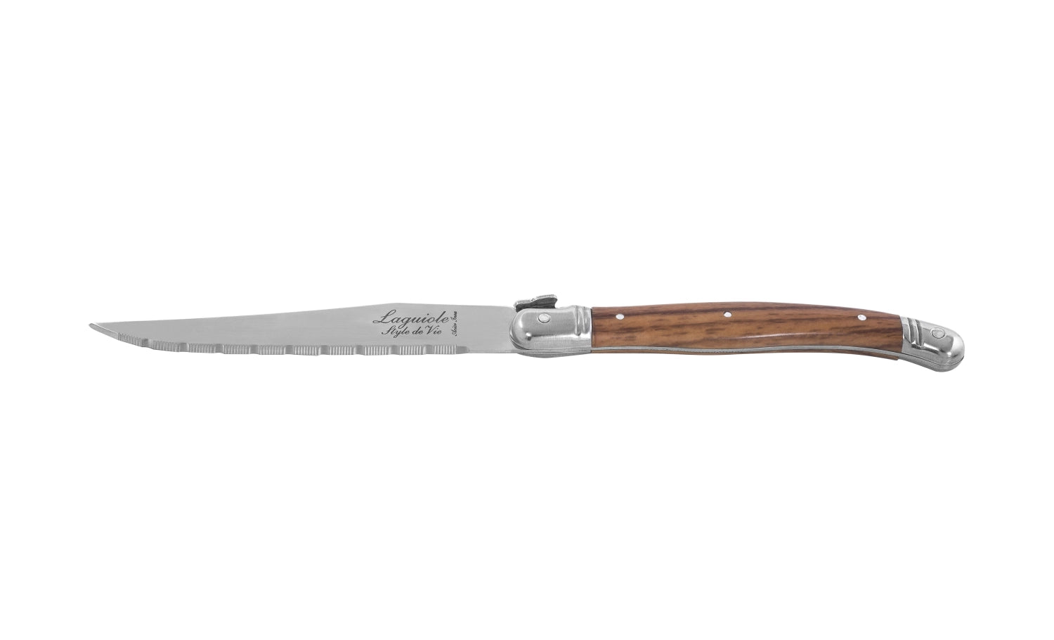 Elegantes Steakmesser aus der Premium Line von Laguiole Style de Vie, mit scharfer 1.8mm Klinge und stilvollem Holzgriff für ein erstklassiges Schneiderlebnis.