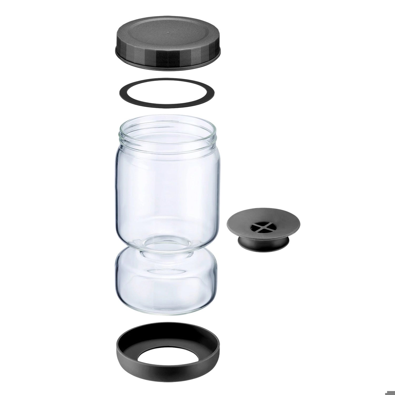 Praktisches 900 ml Abtropfglas von Westmark, ideal für die hygienische Lagerung und Abtropfung von Obst und Gemüse.