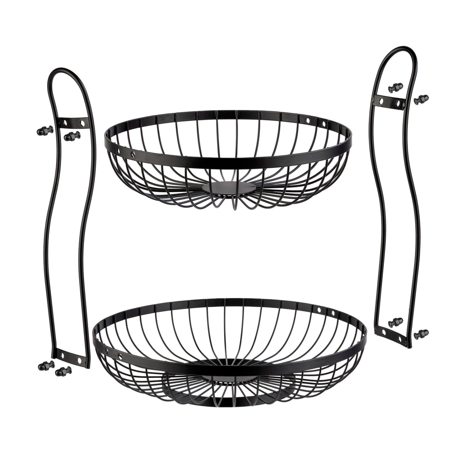 Elegante 2-stufige Drahtkorb-Etagere Doppio in Schwarz, ideal für die stilvolle Präsentation von Backwaren und Snacks.