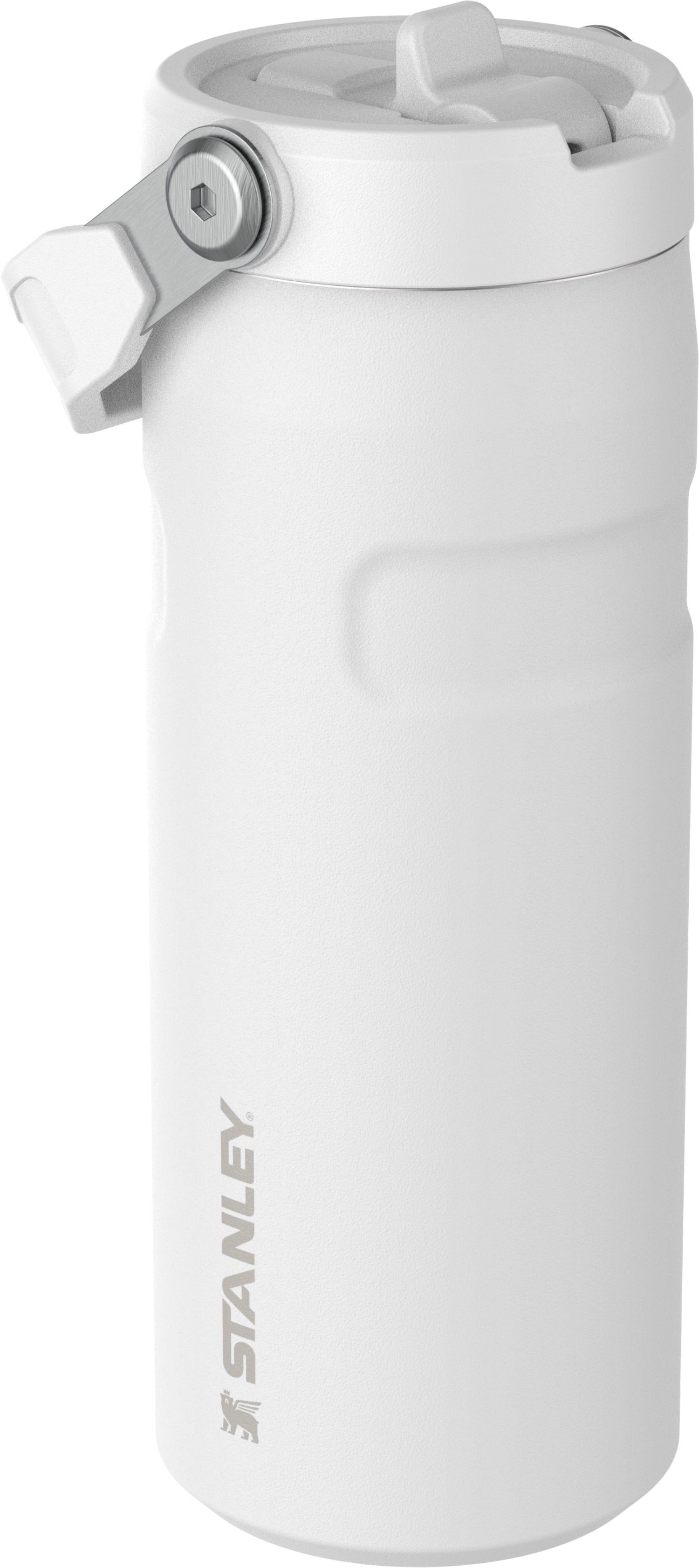 Stylische Stanley IceFlow Flip Straw Flasche in frostigem Weiß, 0.47l, ideal für unterwegs und perfekt für kalte Getränke.