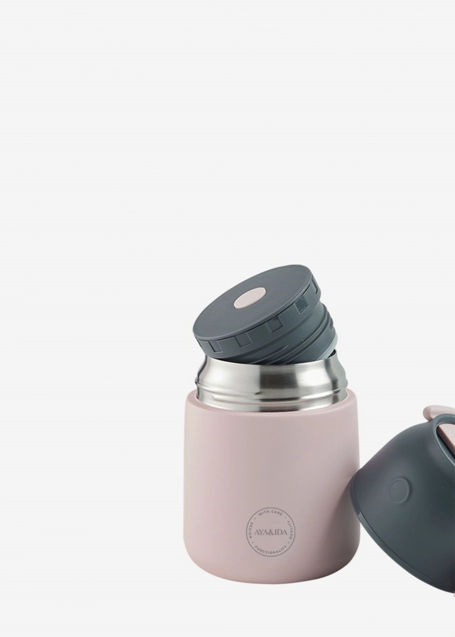 Stylische Lunchbox in zartem Rosé von AYA&IDA, ideal für unterwegs, mit 500ml Fassungsvermögen für gesunde Mahlzeiten und Snacks.