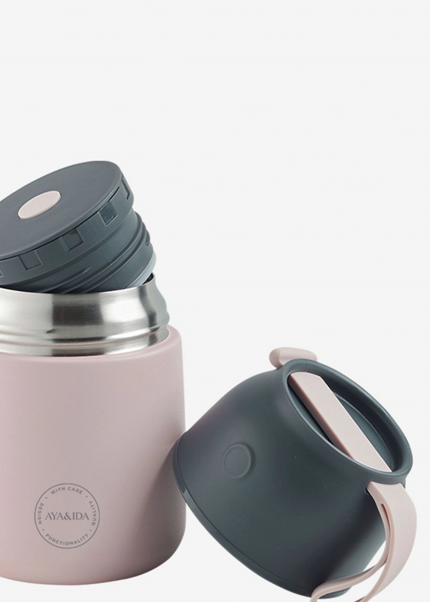 Elegante Lunchbox in sanftem Rosé von AYA&IDA, perfekt für die Aufbewahrung von Snacks und Mahlzeiten mit einem Volumen von 500ml.