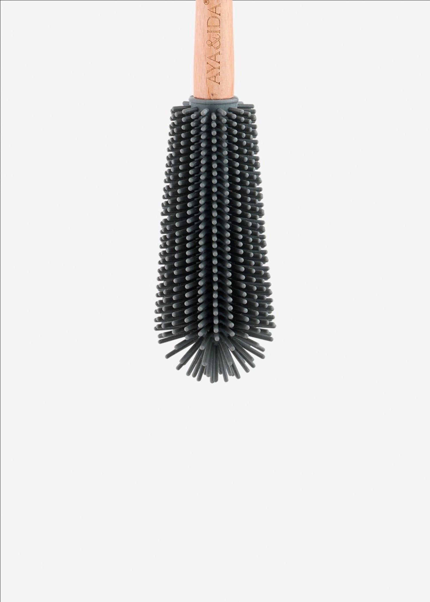 Praktische Flaschenbürste in stilvollem Dunkelgrau, perfekt für die effektive Reinigung von Flaschen und anderen Behältern. Hochwertige Qualität von AYA&IDA.