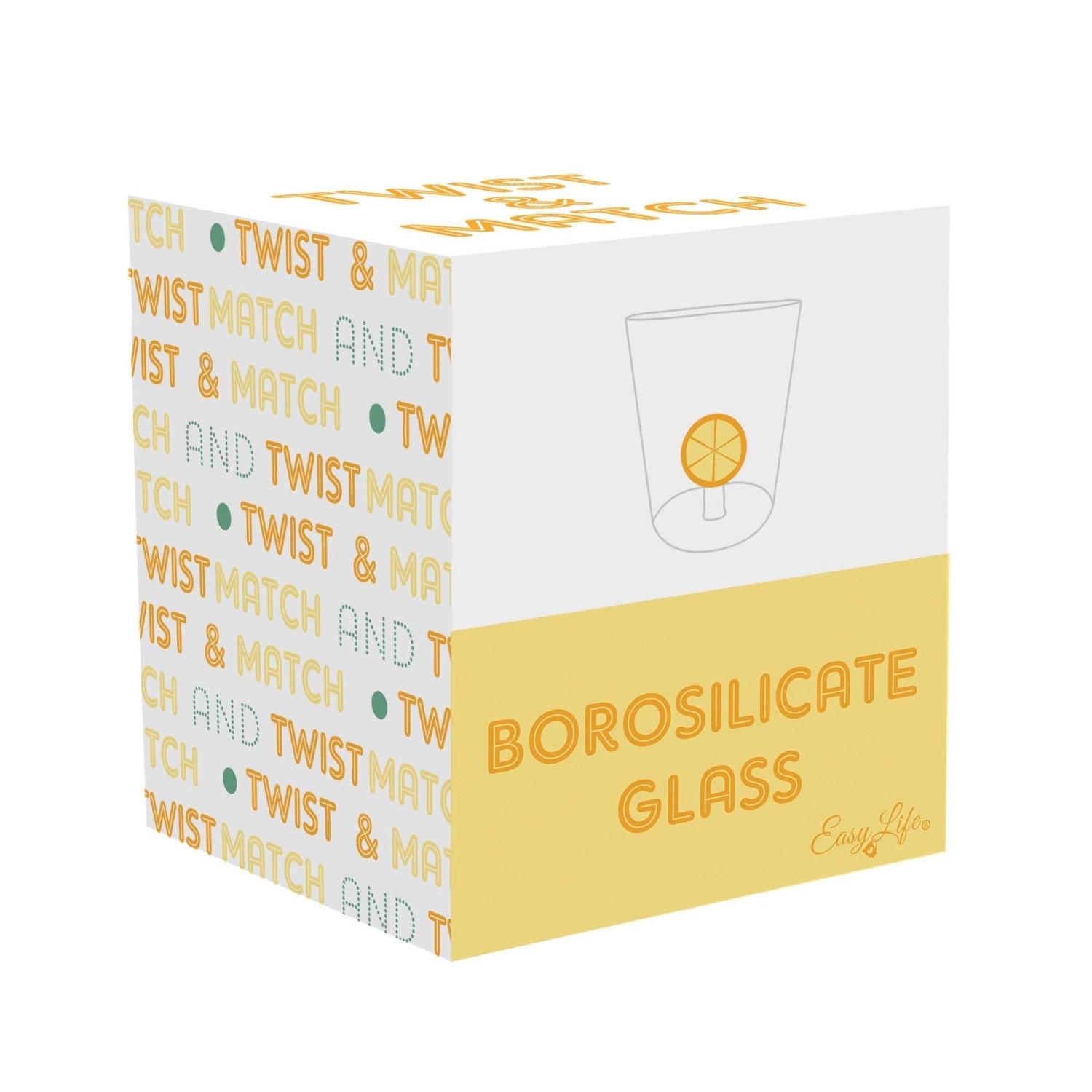 Elegantes Twist & Match Trinkglas aus hochwertigem Borosilikatglas in leuchtendem Gelb, ideal für stilvolles Trinken und vielseitige Nutzung.