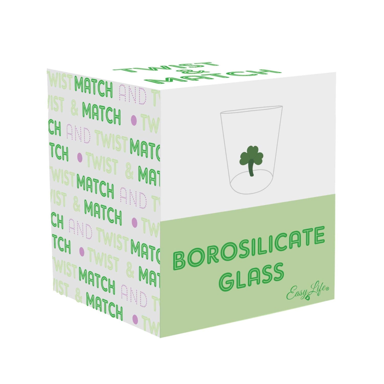 Elegantes Twist & Match Trinkglas aus grünem Borosilikatglas, 400ml, ideal für stilvolles Trinken und vielseitige Nutzung.
