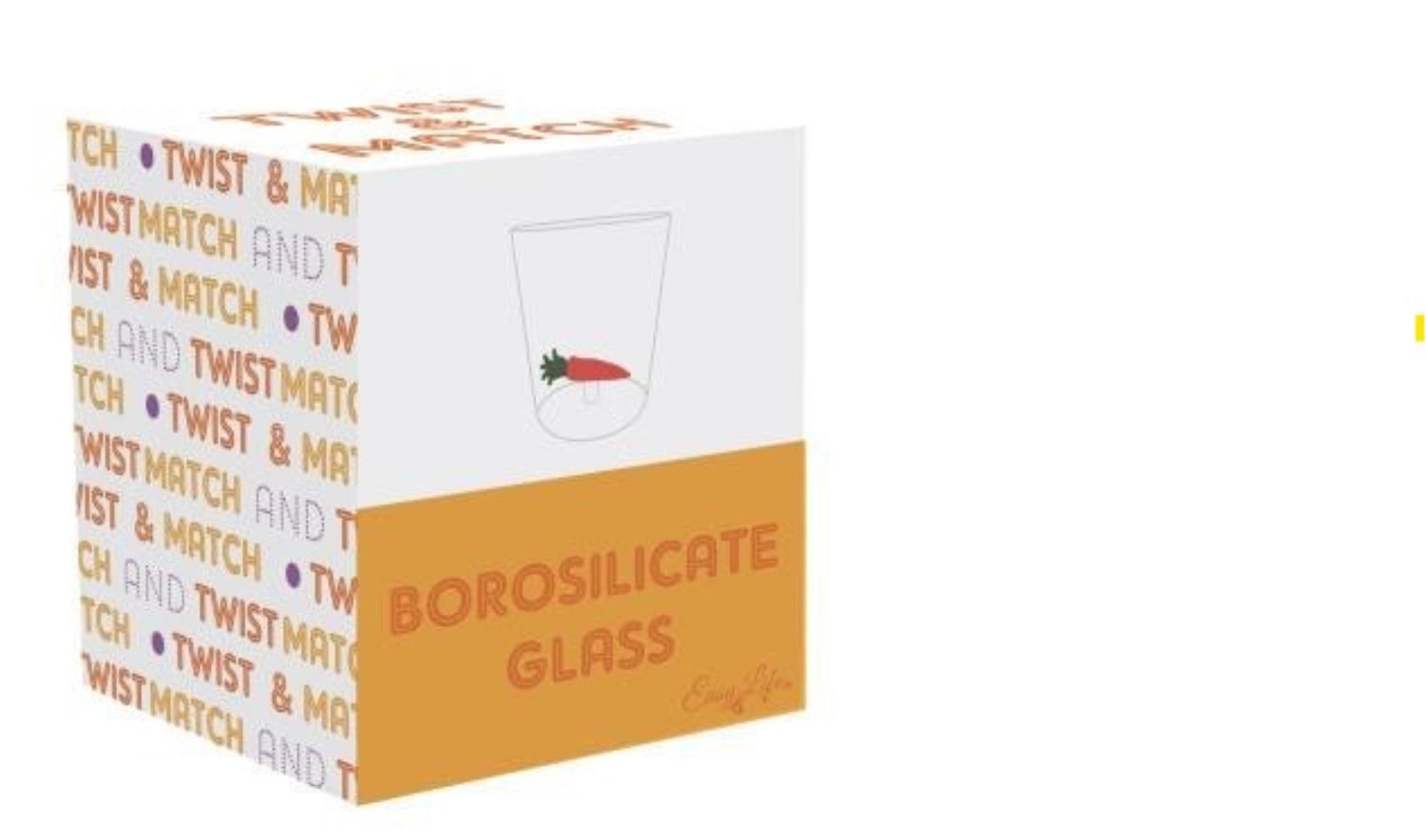 Stylisches Twist & Match Trinkglas aus robustem Borosilikatglas in leuchtendem Orange, ideal für kalte und heiße Getränke.