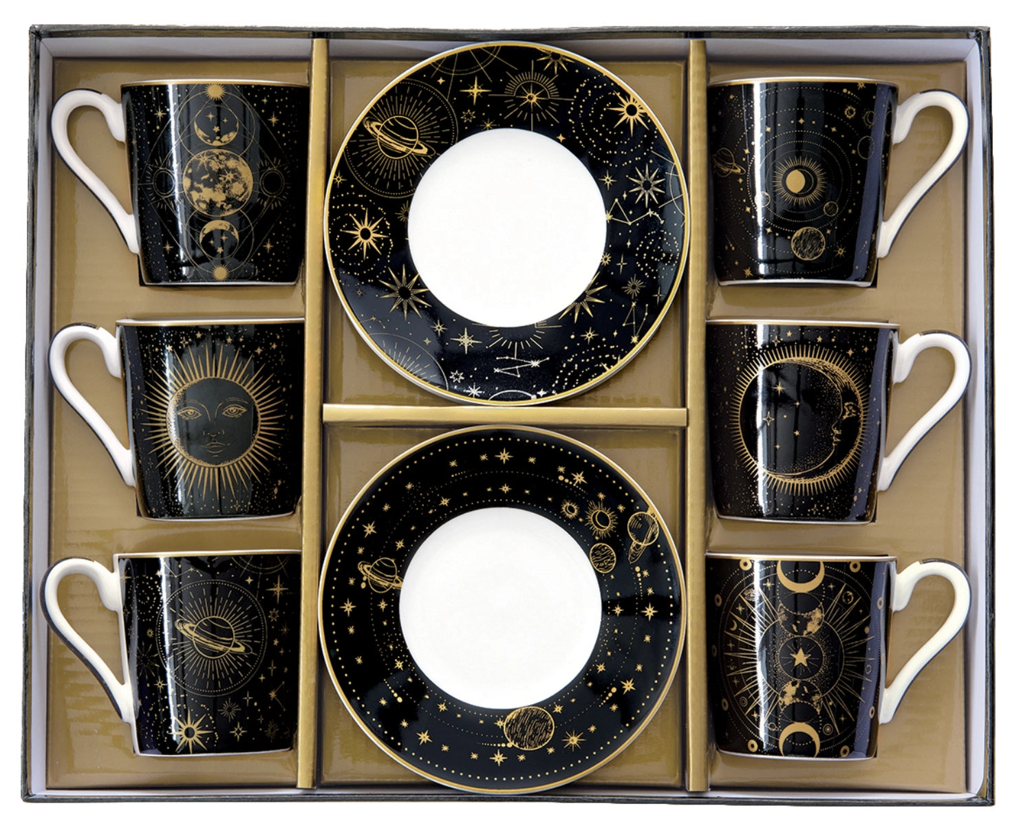 Elegantes 6er Set Celestial Espressotassen in Schwarz, ideal für stilvolle Kaffeepausen. Perfekt für Espresso-Liebhaber von Easy Life.