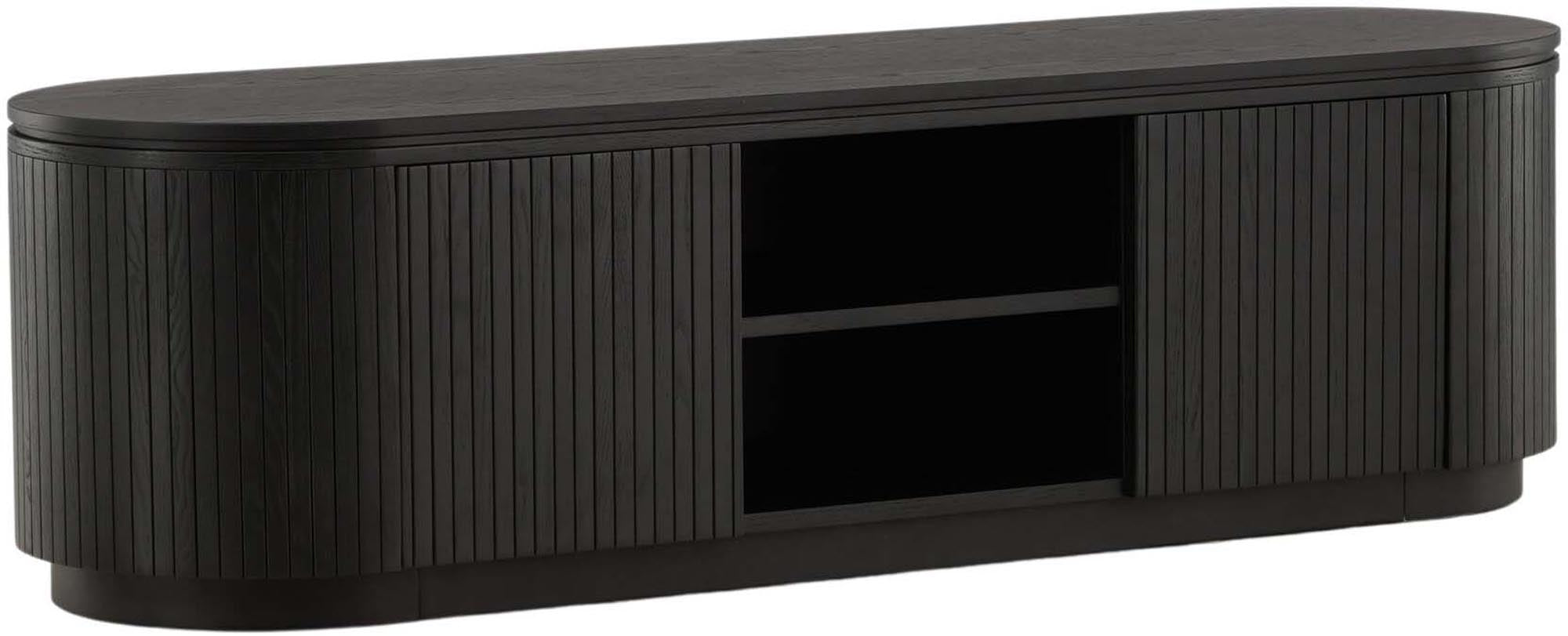 Der Fjällbacka TV Ständer von Vind: Elegantes, schwarzes Eichenfurnier, skandinavisches Design, vielseitig und funktional.