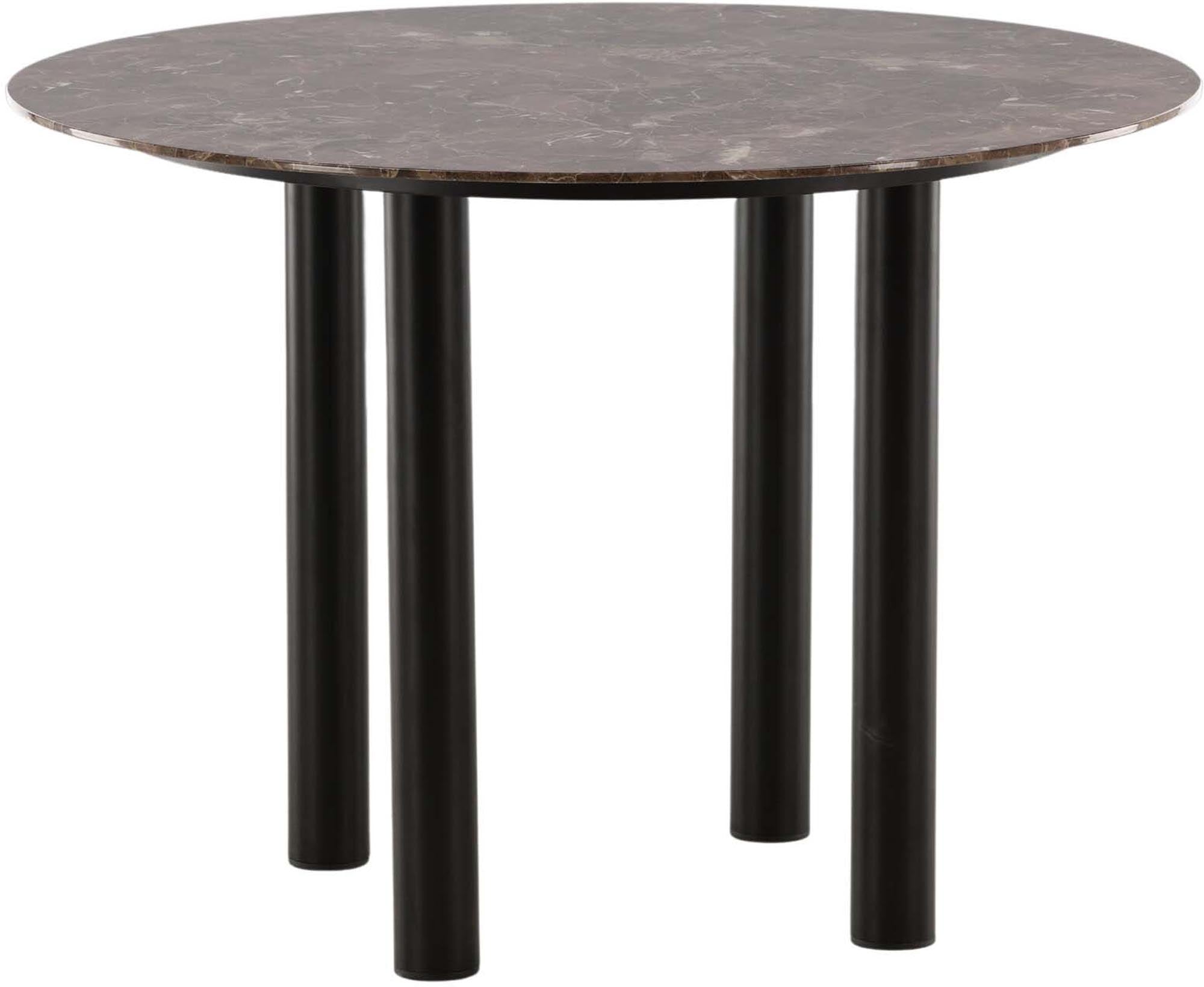 Eleganter Havsten Tisch von Vind: runde Marmorimitat-Platte, stabile schwarze Metallbeine, 106 cm Durchmesser, stilvoll und pflegeleicht.