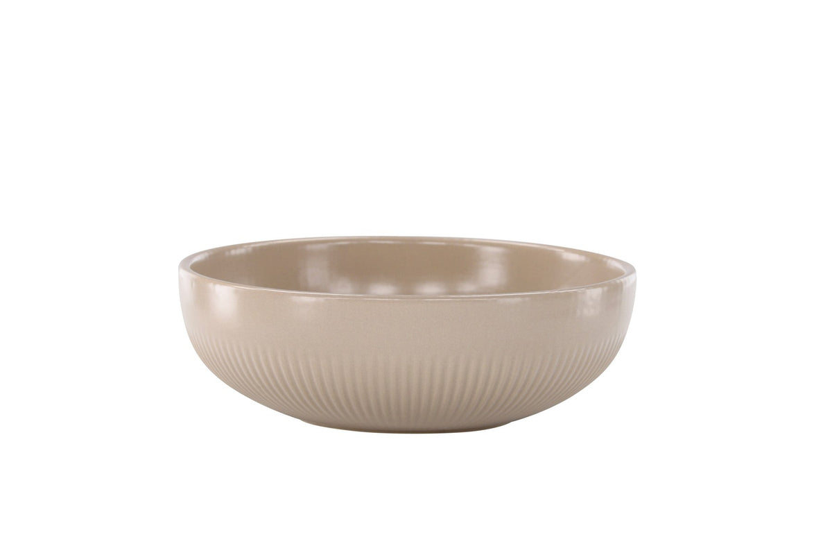 Runder Kerzenständer Posh von Venture Home aus glasiertem Steinzeug in Beige, Durchmesser 18 cm, Höhe 6 cm, schlichte Form.