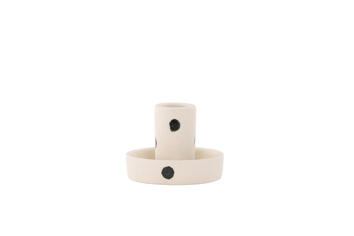 Runder weisser Kerzenständer Ceco aus Ton mit schlichter, minimalistischer Form, Durchmesser 11 cm, Höhe 6 cm.