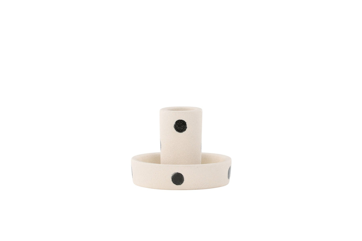 Runder weisser Kerzenständer Ceco aus Ton mit schlichter, minimalistischer Form, Durchmesser 11 cm, Höhe 6 cm.