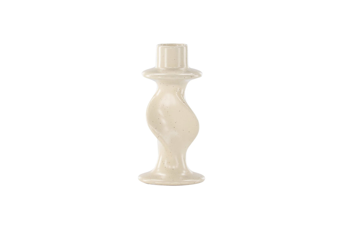 Kleiner runder Kerzenständer aus beigem Steinzeug, schlichte Form, Durchmesser 6 cm, Höhe 12 cm, Glory-Serie von Venture Home