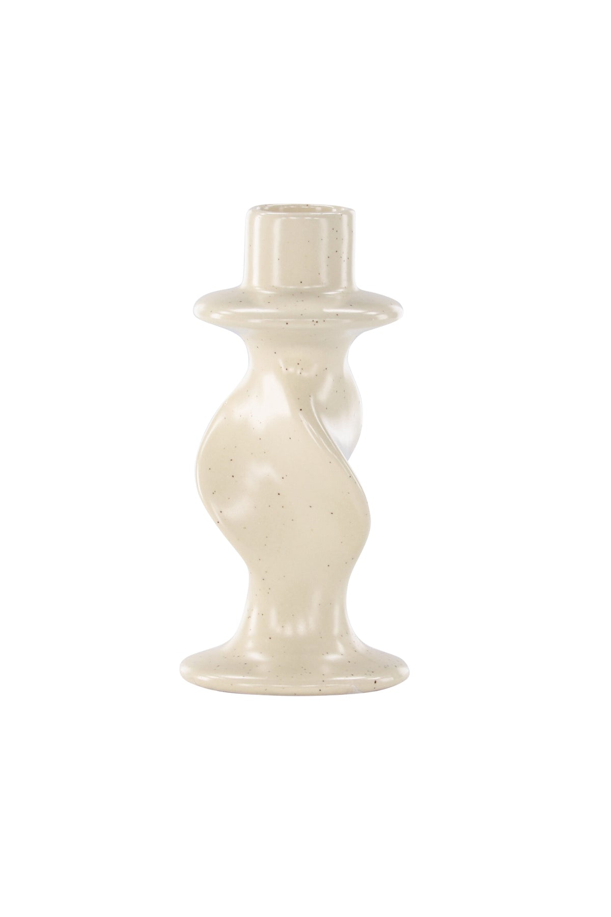 Kleiner runder Kerzenständer aus beigem Steinzeug, schlichte Form, Durchmesser 6 cm, Höhe 12 cm, Glory-Serie von Venture Home