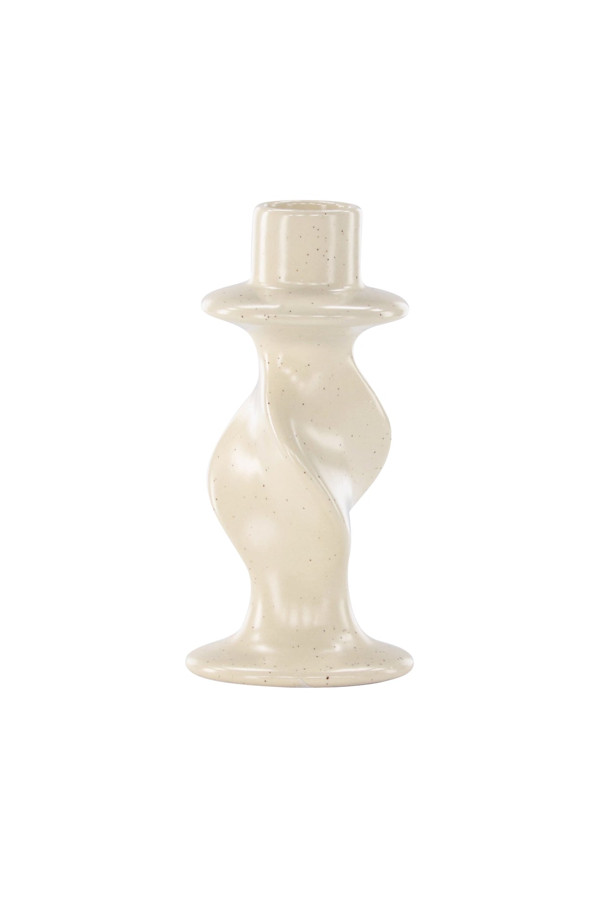 Kleiner runder Kerzenständer aus beigem Steinzeug, schlichte Form, Durchmesser 6 cm, Höhe 12 cm, Glory-Serie von Venture Home