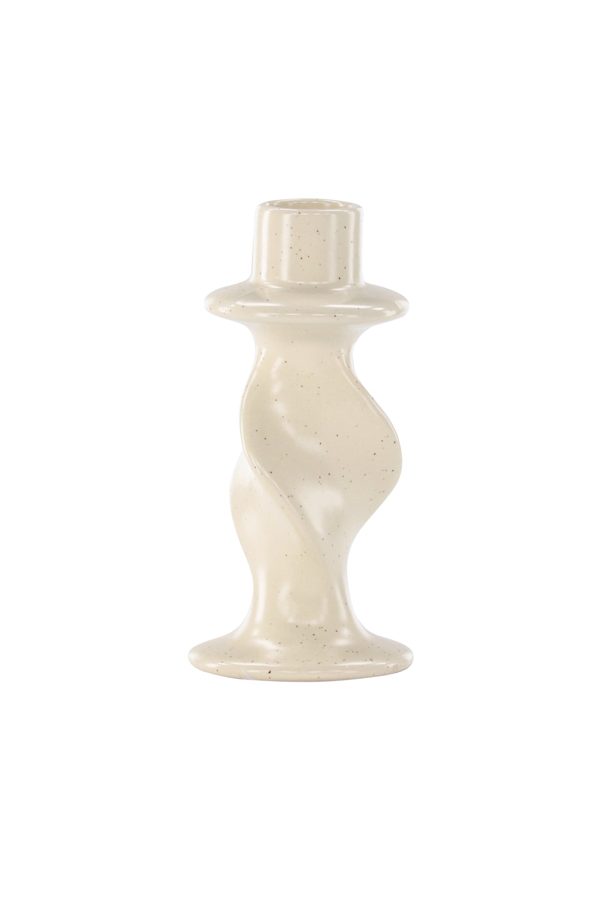 Kleiner runder Kerzenständer aus beigem Steinzeug, schlichte Form, Durchmesser 6 cm, Höhe 12 cm, Glory-Serie von Venture Home