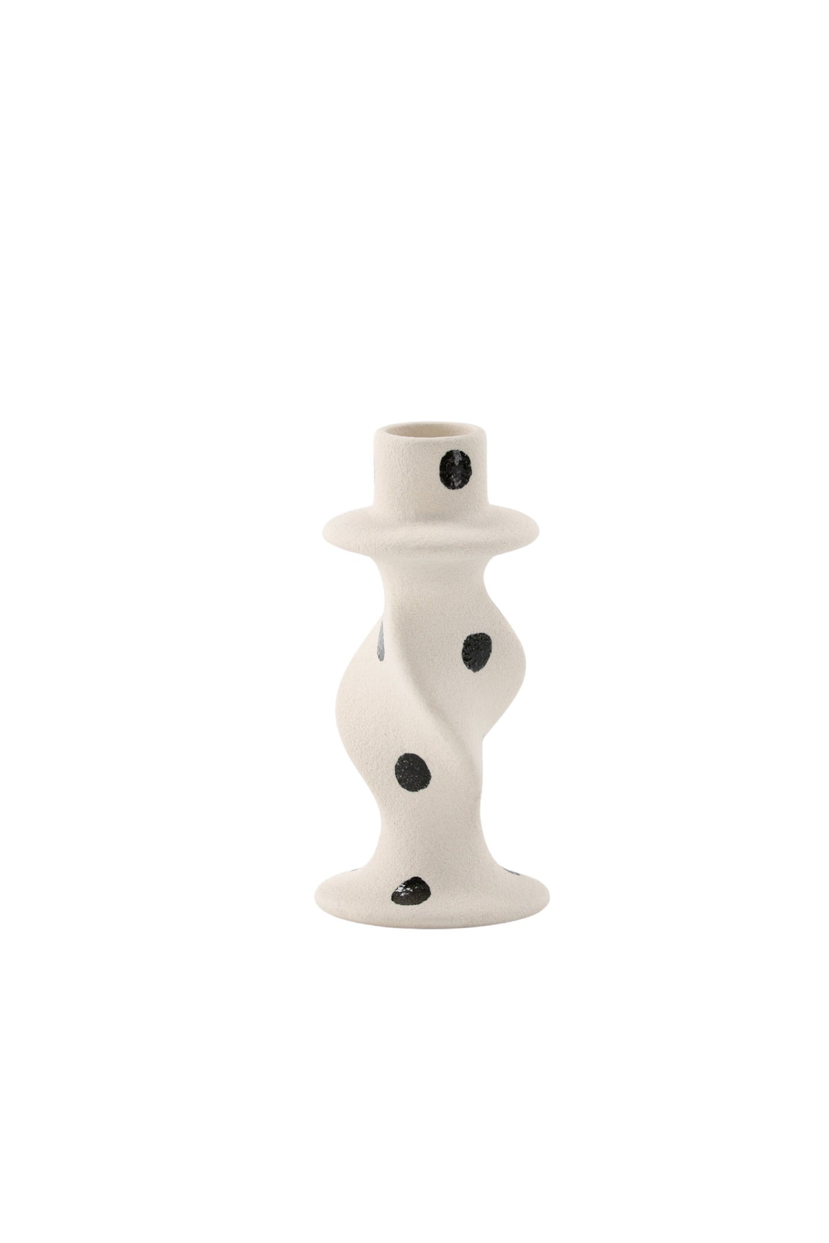 Kleiner runder Kerzenständer aus beigem Steinzeug, schlichte Form, Durchmesser 6 cm, Höhe 12 cm, Glory-Serie von Venture Home