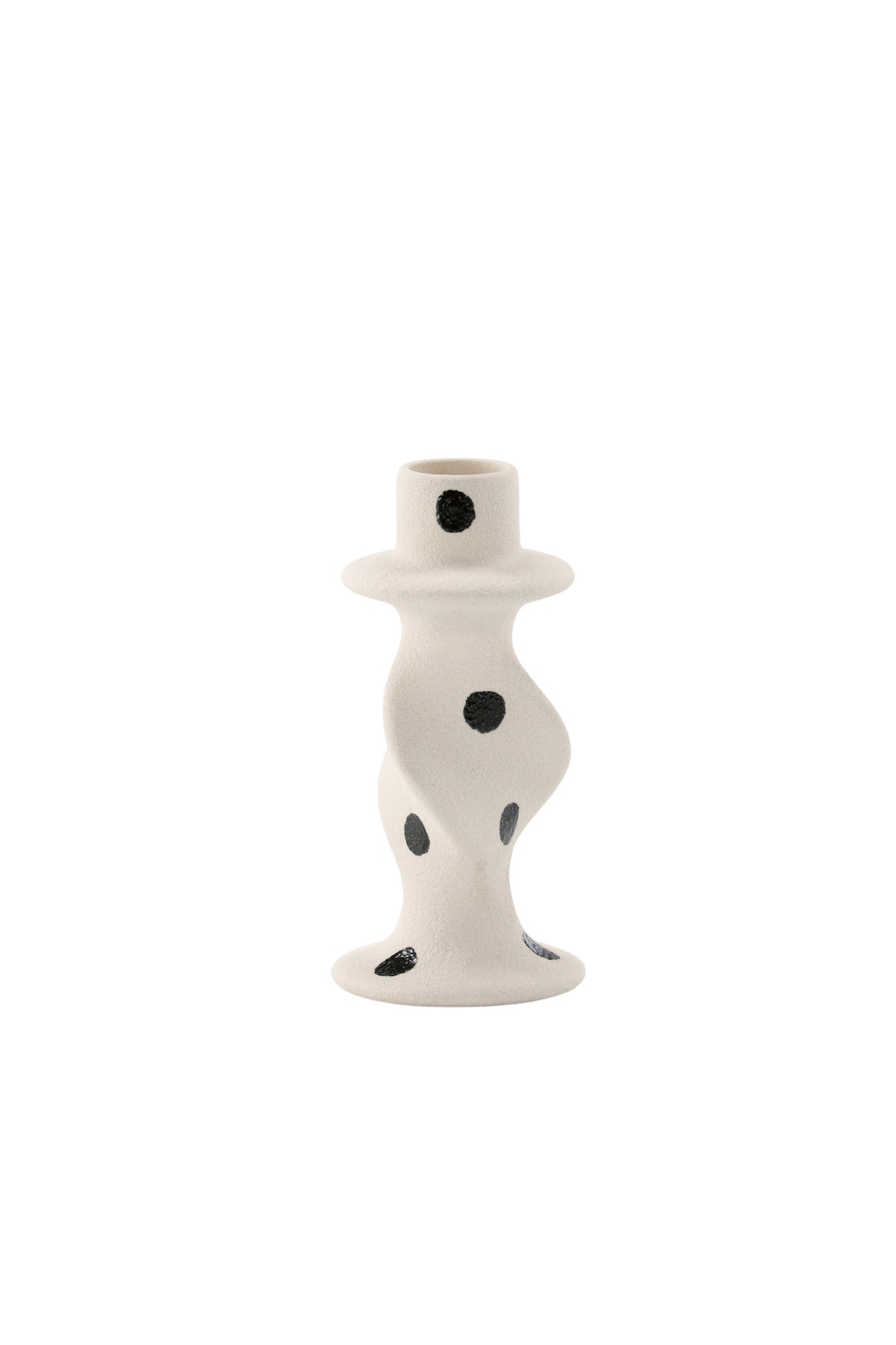 Kleiner runder Kerzenständer aus beigem Steinzeug, schlichte Form, Durchmesser 6 cm, Höhe 12 cm, Glory-Serie von Venture Home