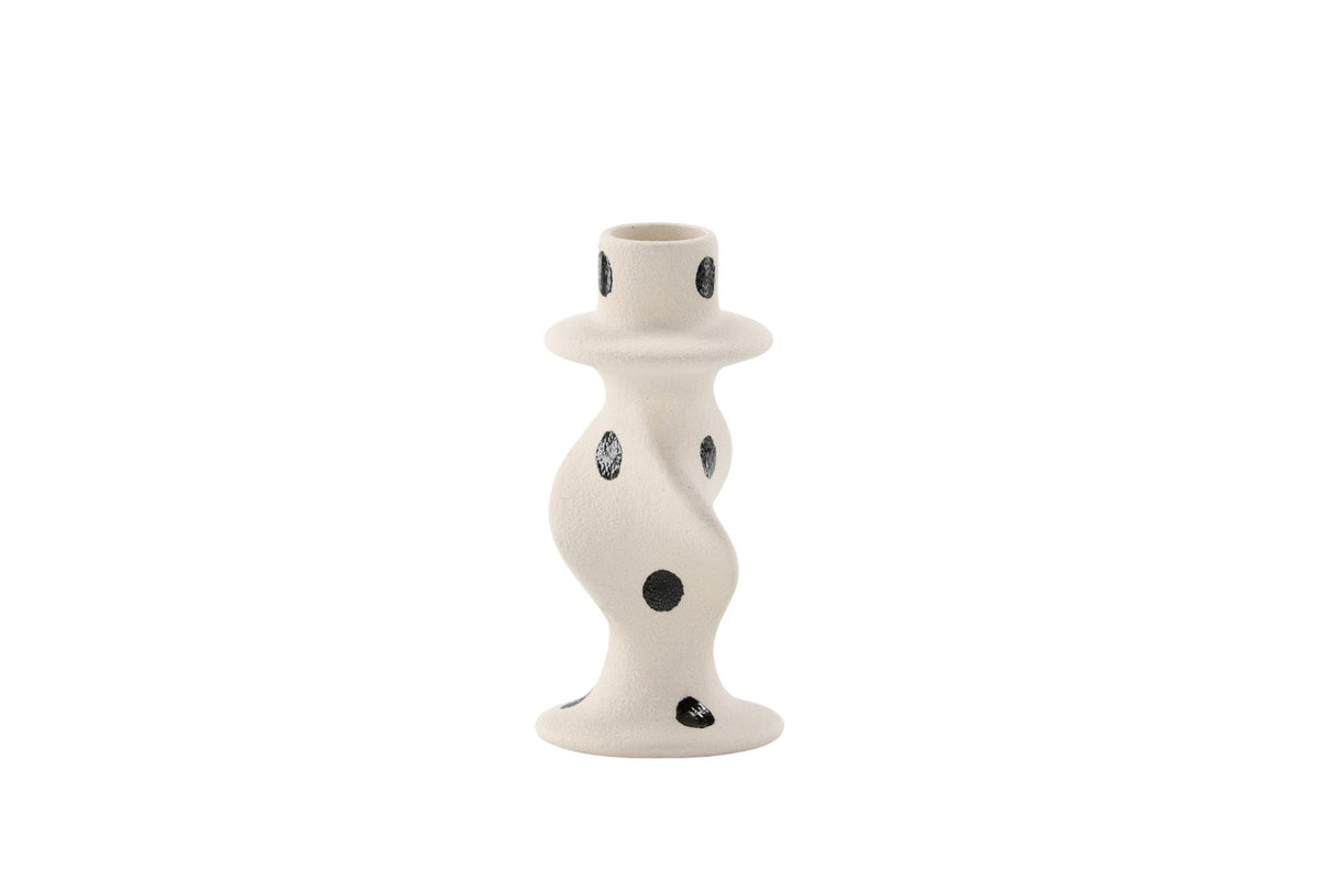 Kleiner runder Kerzenständer aus beigem Steinzeug, schlichte Form, Durchmesser 6 cm, Höhe 12 cm, Glory-Serie von Venture Home
