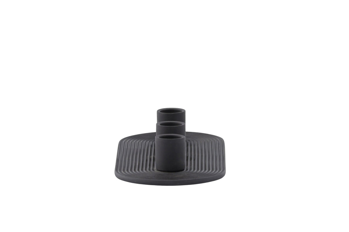 Ovaler Kerzenständer Dian aus grauem Ton, Venture Home, mit Platz für drei Kerzen, in kompakter Grösse D:12cm x H:4cm.