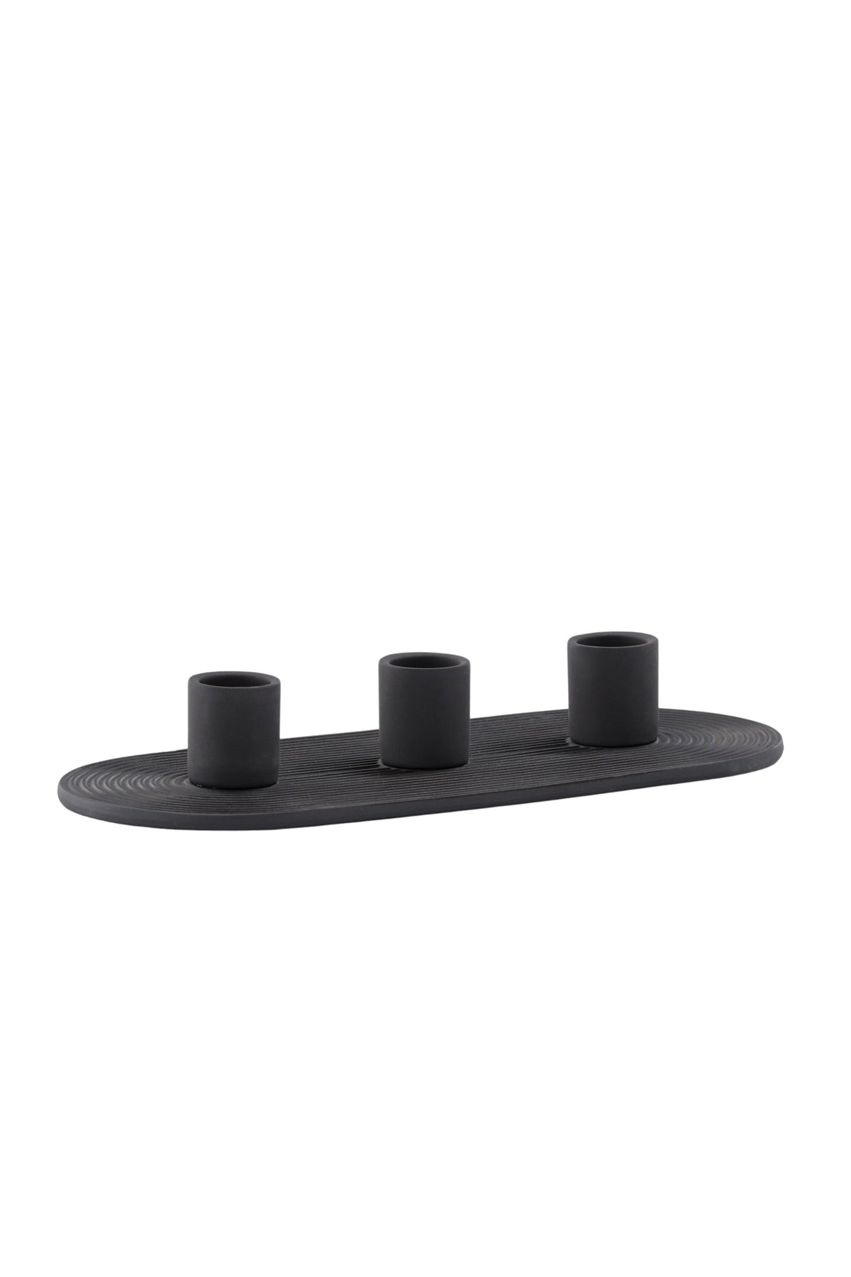 Ovaler Kerzenständer Dian aus grauem Ton, Venture Home, mit Platz für drei Kerzen, in kompakter Grösse D:12cm x H:4cm.