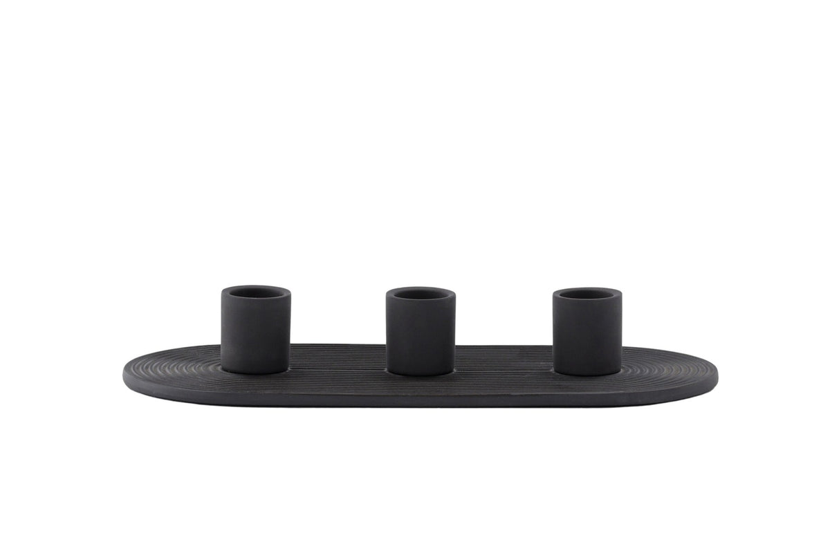 Ovaler Kerzenständer Dian aus grauem Ton, Venture Home, mit Platz für drei Kerzen, in kompakter Grösse D:12cm x H:4cm.