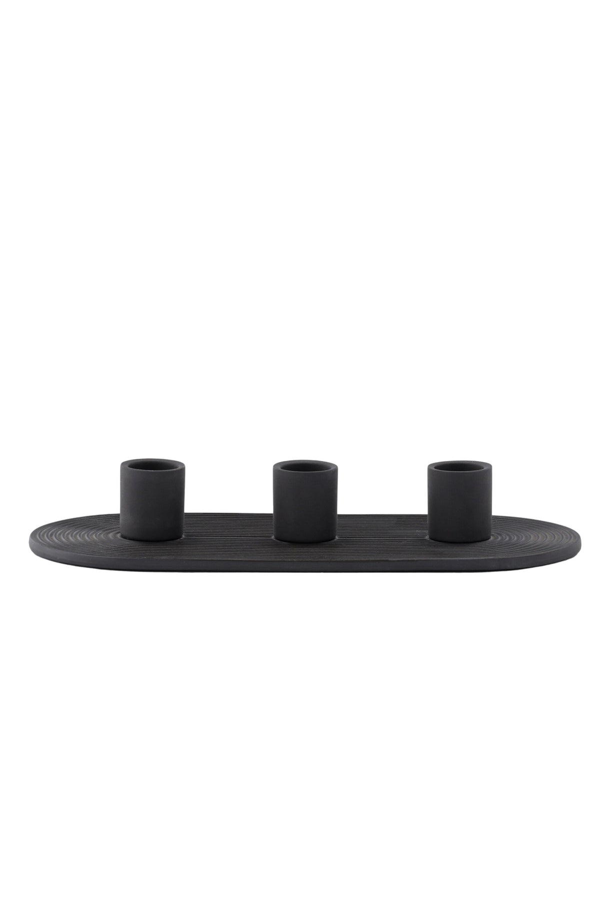 Ovaler Kerzenständer Dian aus grauem Ton, Venture Home, mit Platz für drei Kerzen, in kompakter Grösse D:12cm x H:4cm.