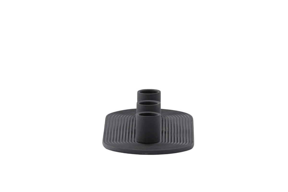 Ovaler Kerzenständer Dian aus grauem Ton, Venture Home, mit Platz für drei Kerzen, in kompakter Grösse D:12cm x H:4cm.