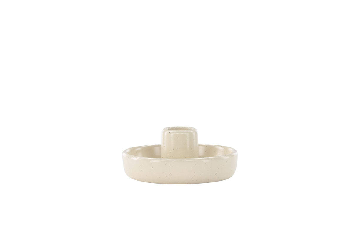 Runder Kerzenständer Otis aus schwarzem Steinzeug mit glatter Oberfläche, Durchmesser 11 cm, Höhe 5 cm, minimalistische Form.