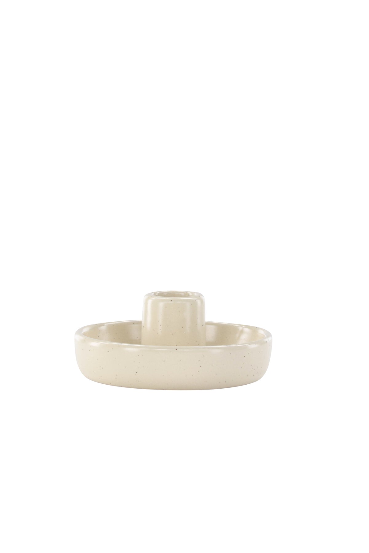 Runder Kerzenständer Otis aus schwarzem Steinzeug mit glatter Oberfläche, Durchmesser 11 cm, Höhe 5 cm, minimalistische Form.