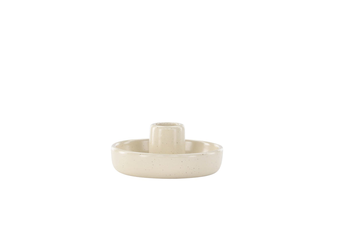 Runder Kerzenständer Otis aus schwarzem Steinzeug mit glatter Oberfläche, Durchmesser 11 cm, Höhe 5 cm, minimalistische Form.