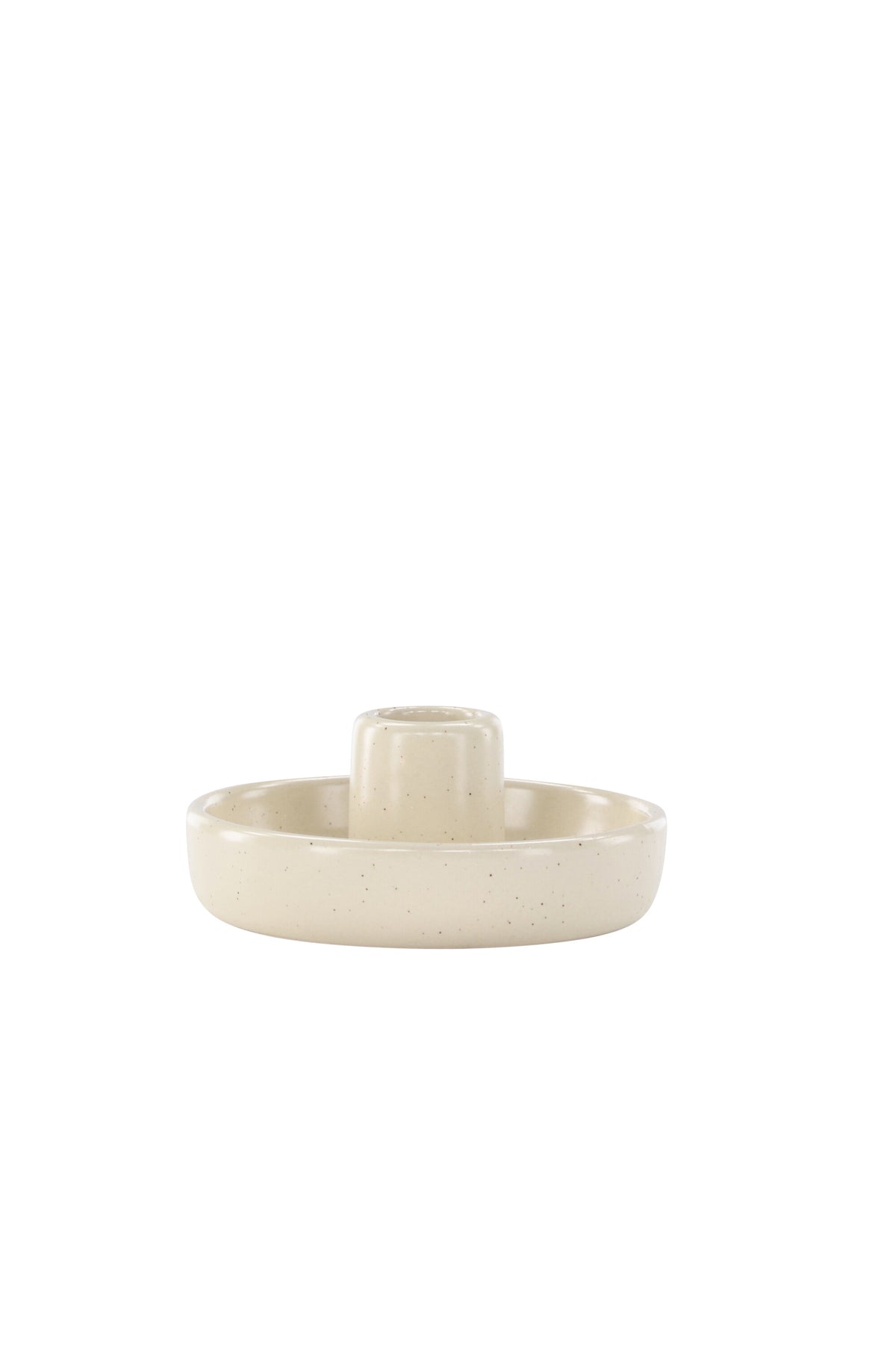 Runder Kerzenständer Otis aus schwarzem Steinzeug mit glatter Oberfläche, Durchmesser 11 cm, Höhe 5 cm, minimalistische Form.