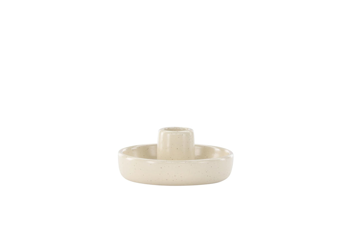 Runder Kerzenständer Otis aus schwarzem Steinzeug mit glatter Oberfläche, Durchmesser 11 cm, Höhe 5 cm, minimalistische Form.