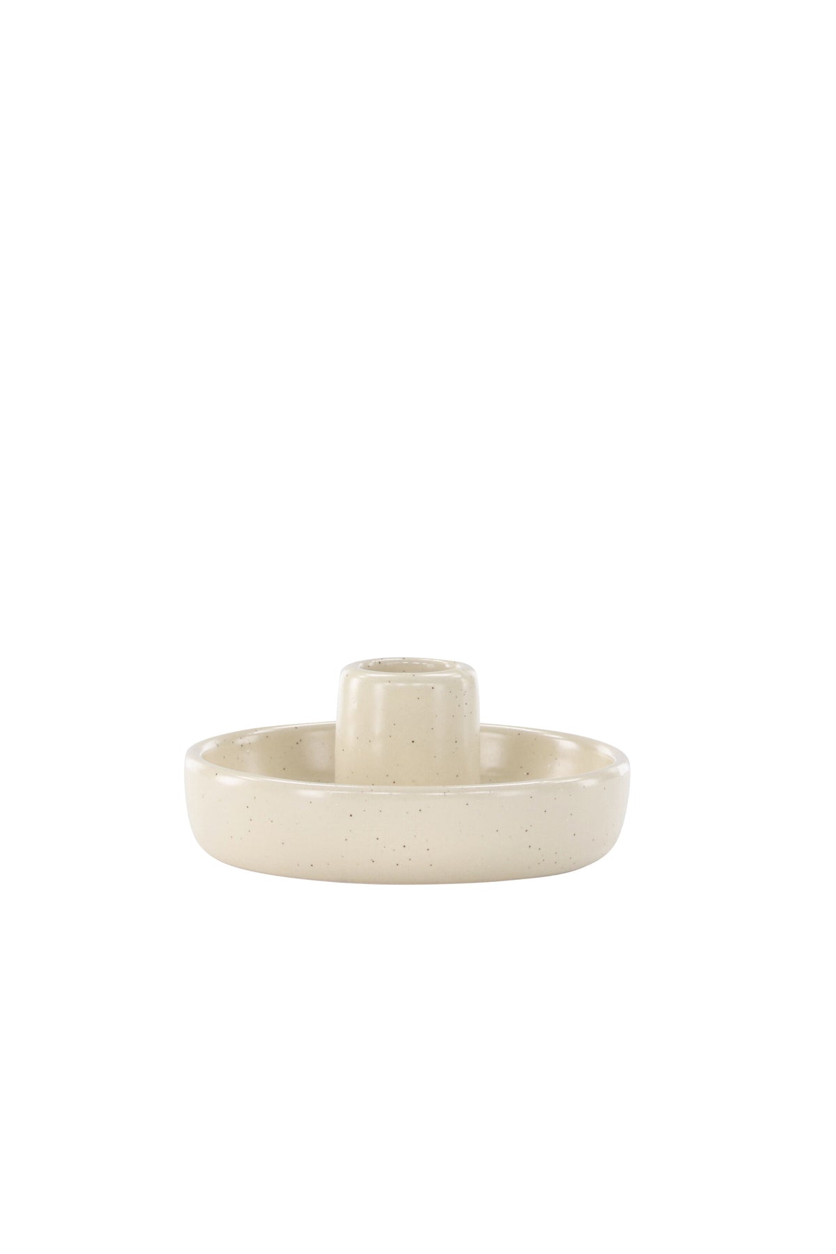 Runder Kerzenständer Otis aus schwarzem Steinzeug mit glatter Oberfläche, Durchmesser 11 cm, Höhe 5 cm, minimalistische Form.