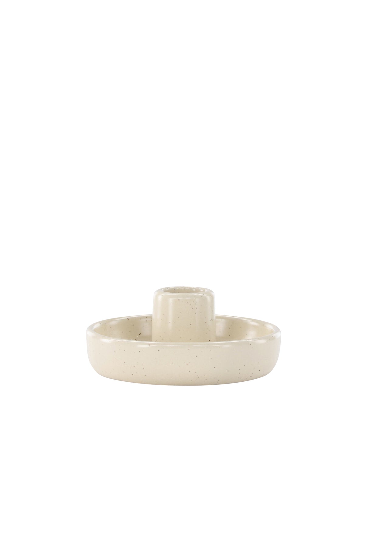 Runder Kerzenständer Otis aus schwarzem Steinzeug mit glatter Oberfläche, Durchmesser 11 cm, Höhe 5 cm, minimalistische Form.