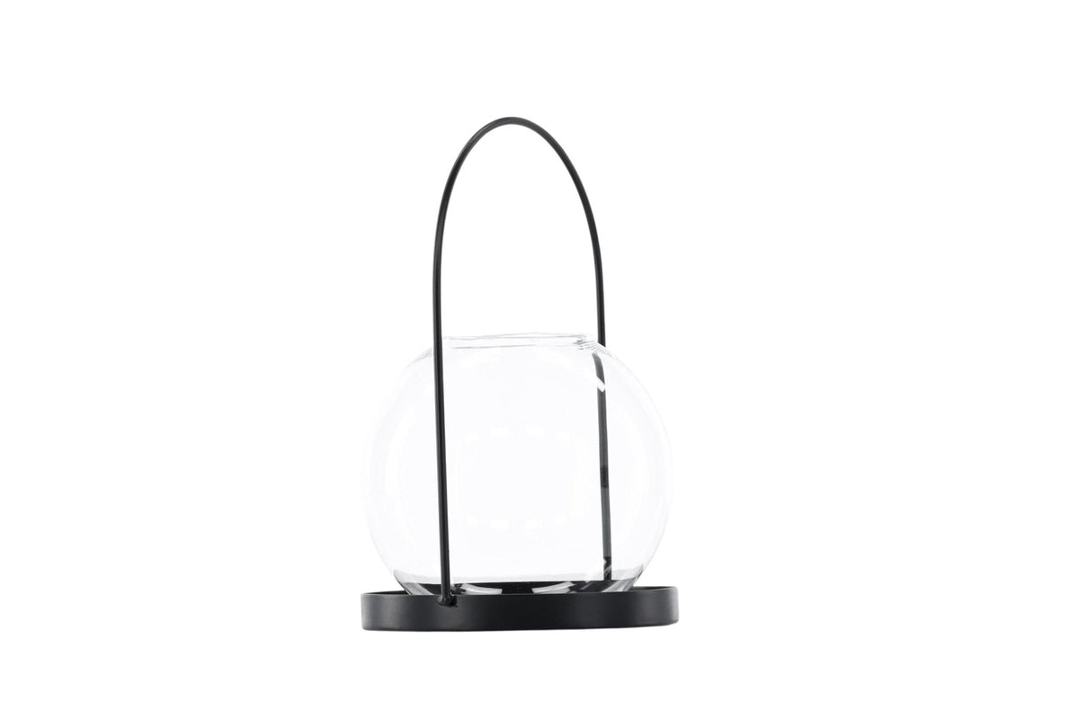 Teelichthalter Flora aus Glas in Schwarz und Klar, rund geformt, Grösse D 22 cm x H 14 cm, Marke Venture Home.