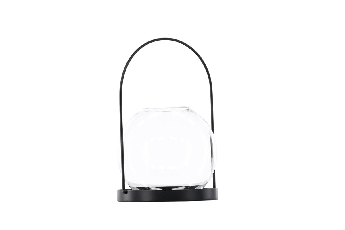 Teelichthalter Flora aus Glas in Schwarz und Klar, rund geformt, Grösse D 22 cm x H 14 cm, Marke Venture Home.