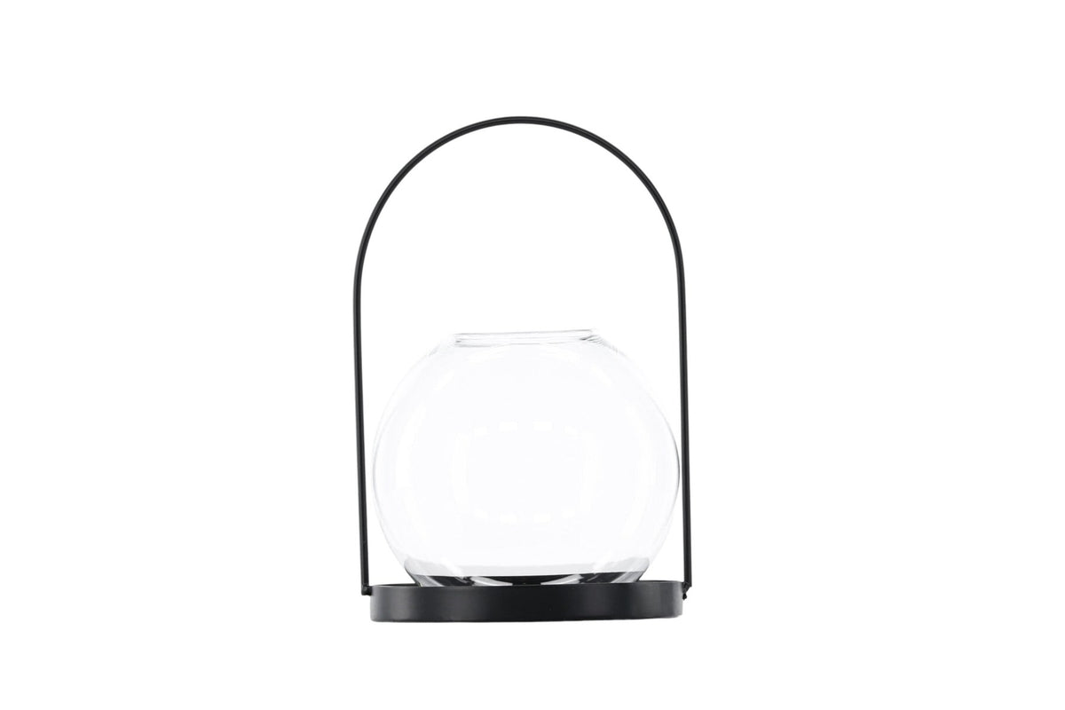 Teelichthalter Flora aus Glas in Schwarz und Klar, rund geformt, Grösse D 22 cm x H 14 cm, Marke Venture Home.