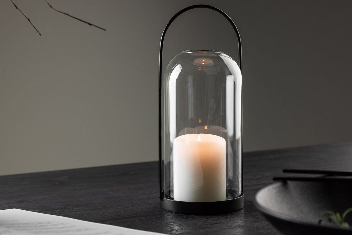 Teelichthalter Flora aus Glas in Schwarz und Klar, rund geformt, Grösse D 22 cm x H 14 cm, Marke Venture Home.