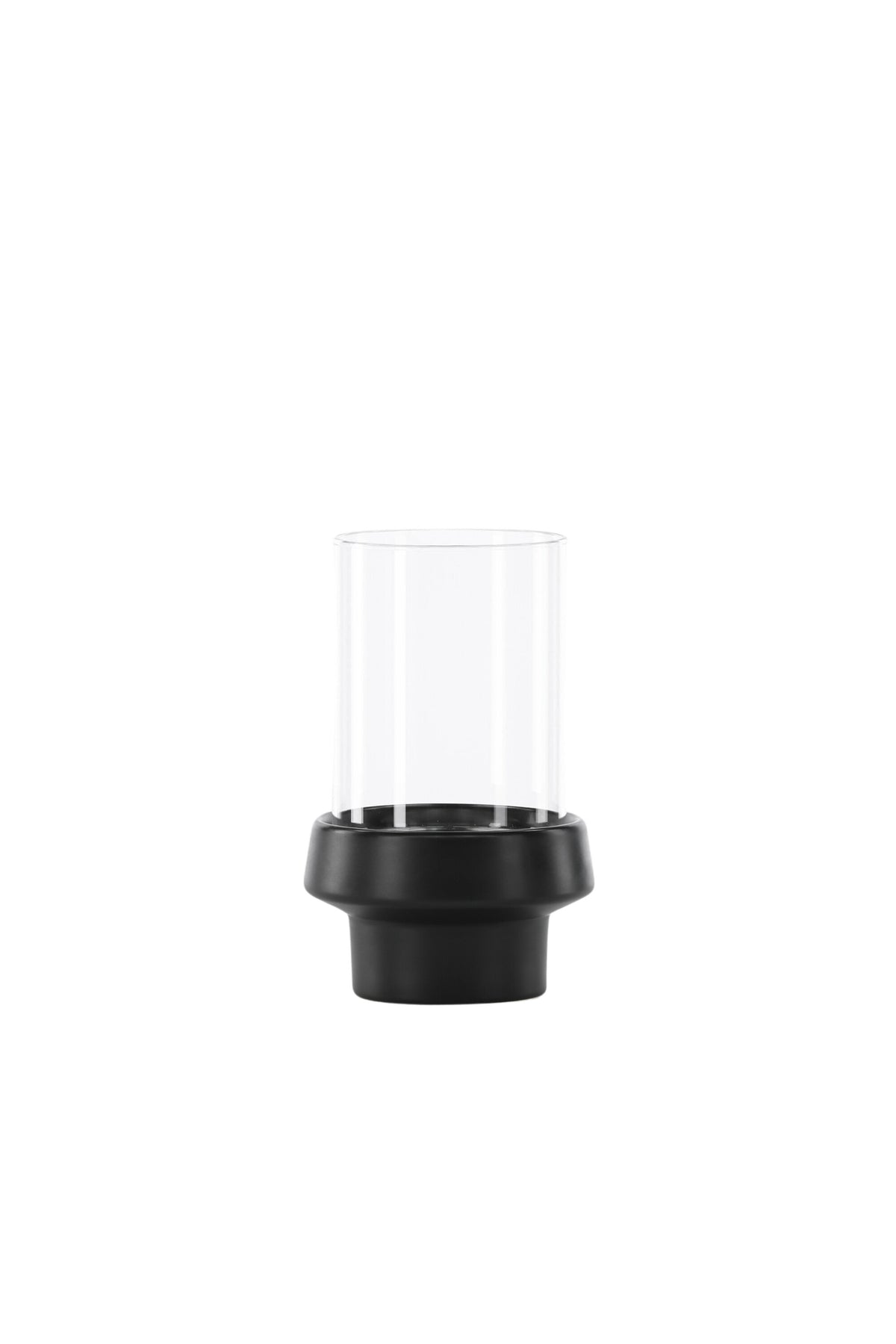 Teelichthalter Davida von Venture Home aus Steinzeug in Schwarz mit klaren Glasdetails, Grösse D: 13 cm x H: 20 cm, rundes Design.