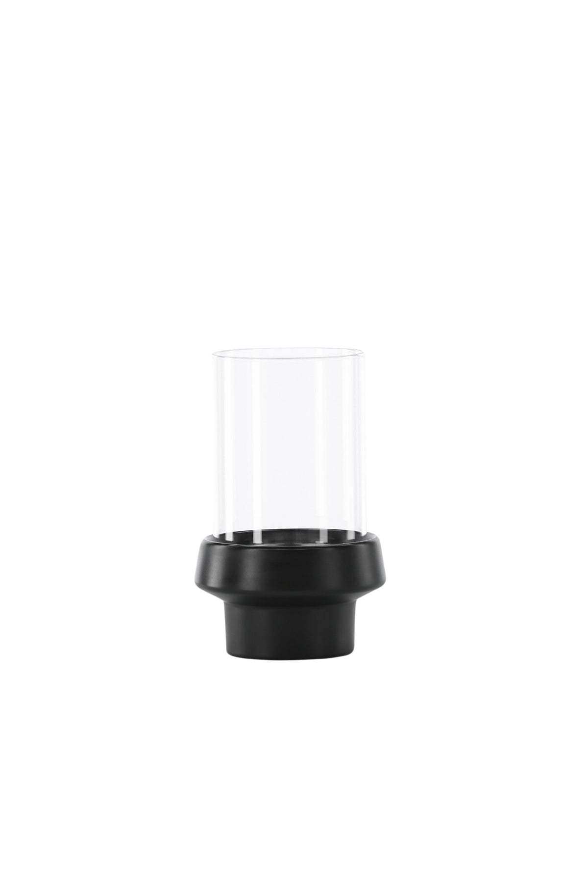 Teelichthalter Davida von Venture Home aus Steinzeug in Schwarz mit klaren Glasdetails, Grösse D: 13 cm x H: 20 cm, rundes Design.