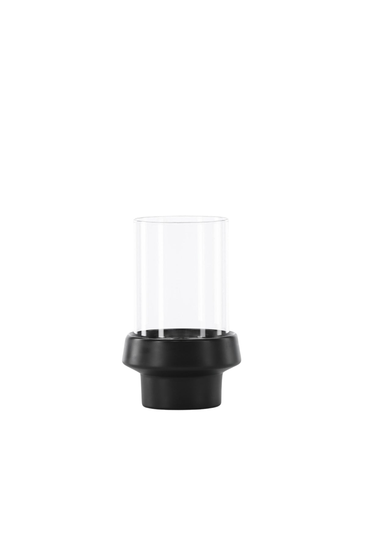 Teelichthalter Davida von Venture Home aus Steinzeug in Schwarz mit klaren Glasdetails, Grösse D: 13 cm x H: 20 cm, rundes Design.