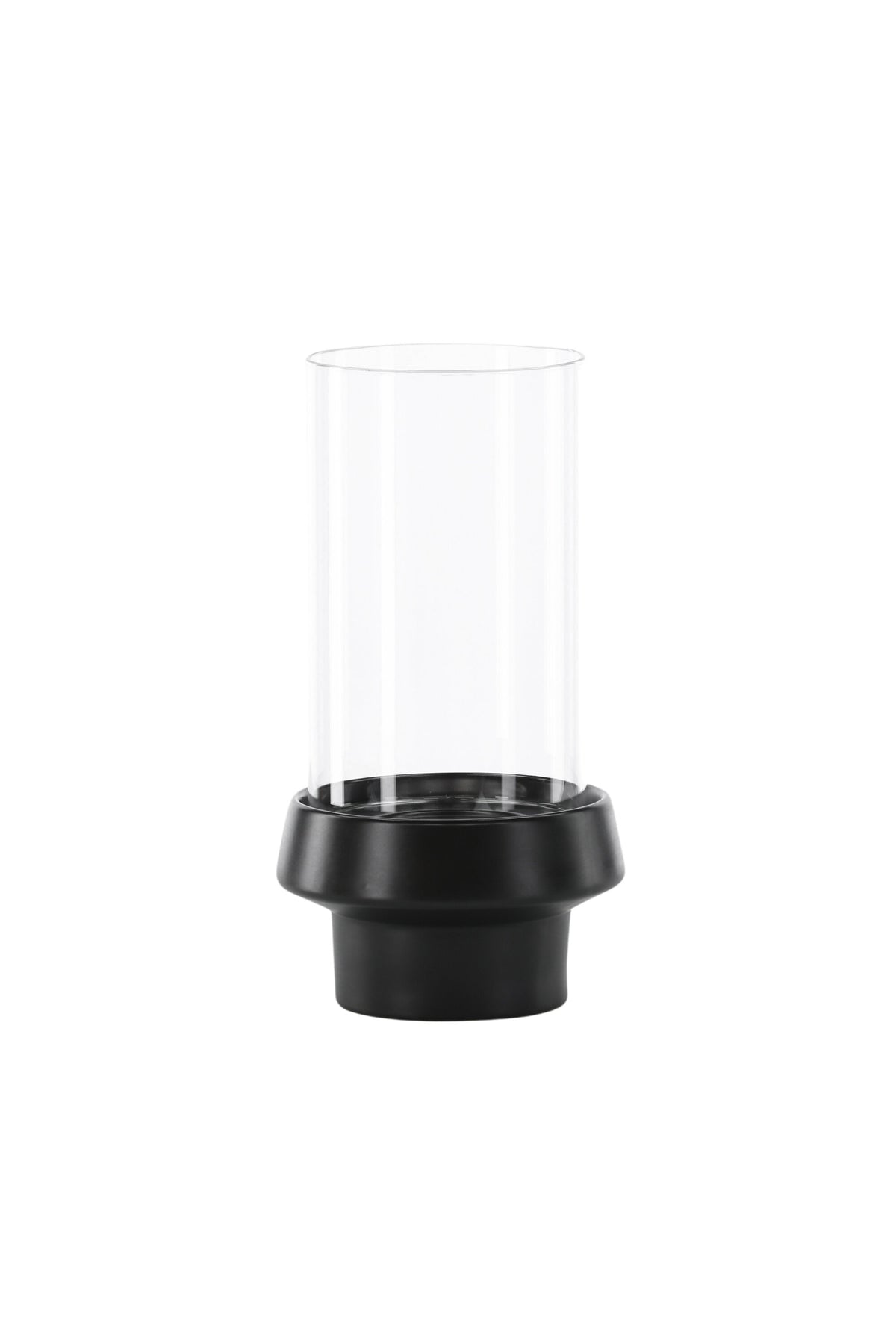 Teelichthalter Davida von Venture Home aus Steinzeug in Schwarz mit klaren Glasdetails, Grösse D: 13 cm x H: 20 cm, rundes Design.