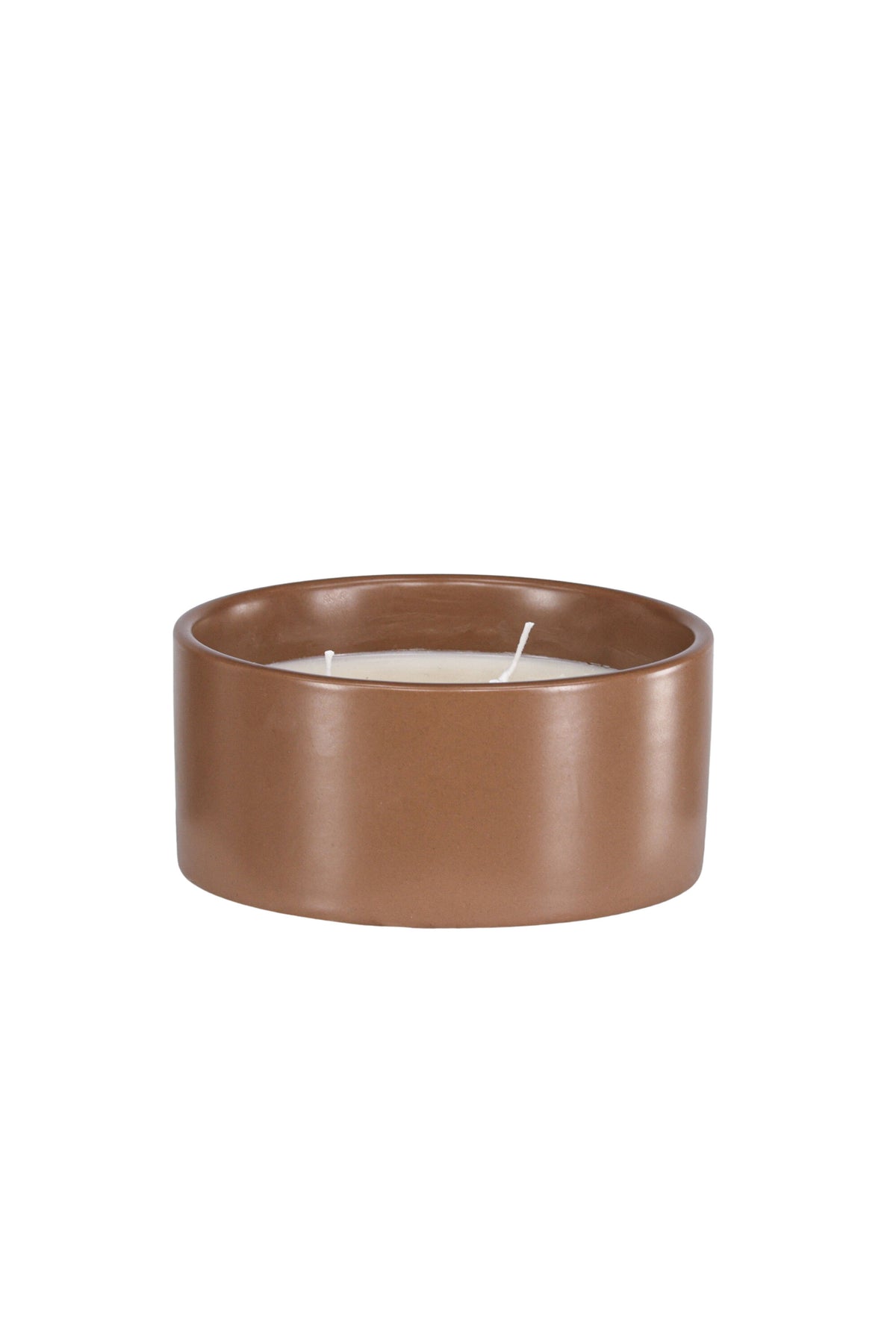 Runde Duftkerze aus braunem Keramikgefäss, Durchmesser 13 cm, Höhe 6 cm, von Venture Home aus der Serie Douglas.