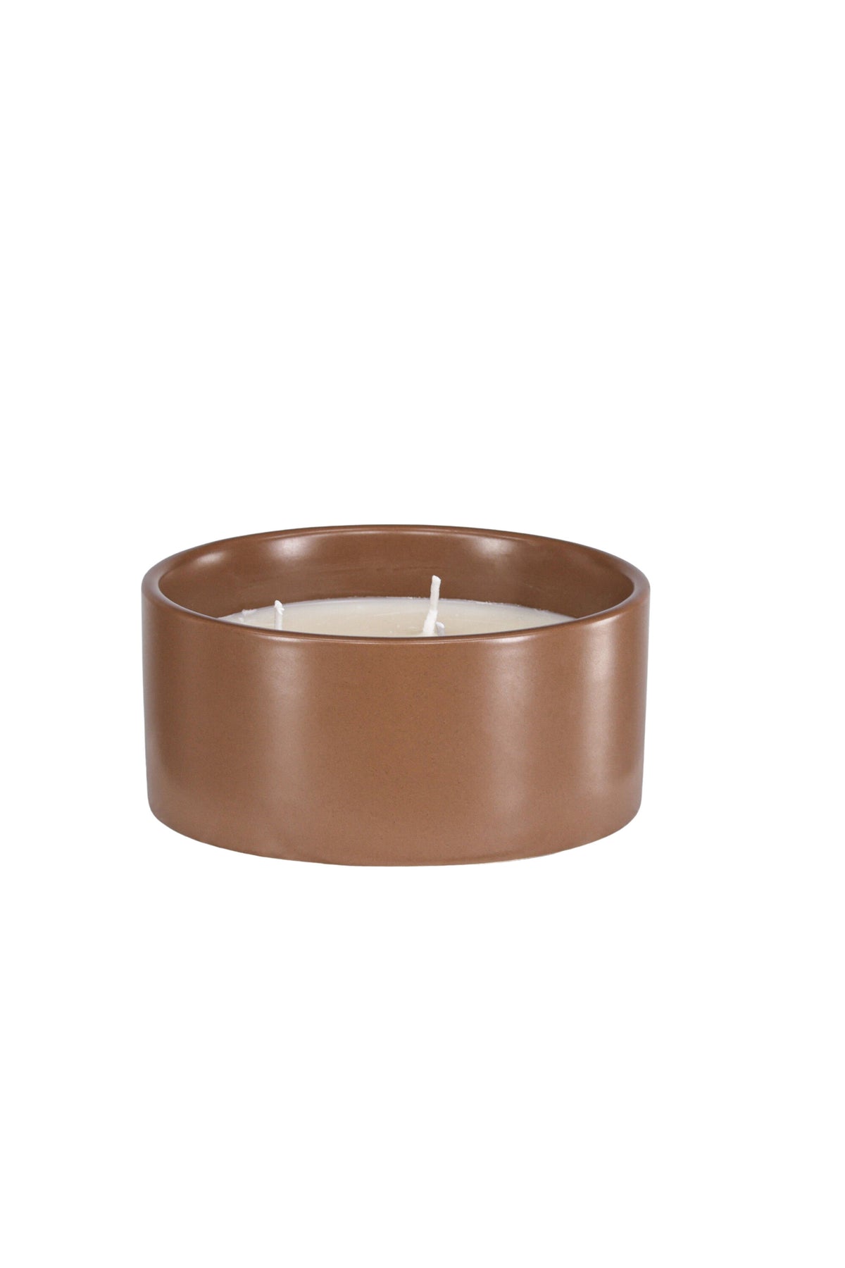 Runde Duftkerze aus braunem Keramikgefäss, Durchmesser 13 cm, Höhe 6 cm, von Venture Home aus der Serie Douglas.